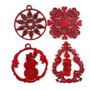4 Laser Cut Wood Christmas Tree Ornaments Snowlfake Snowman candle pinecone 3in
